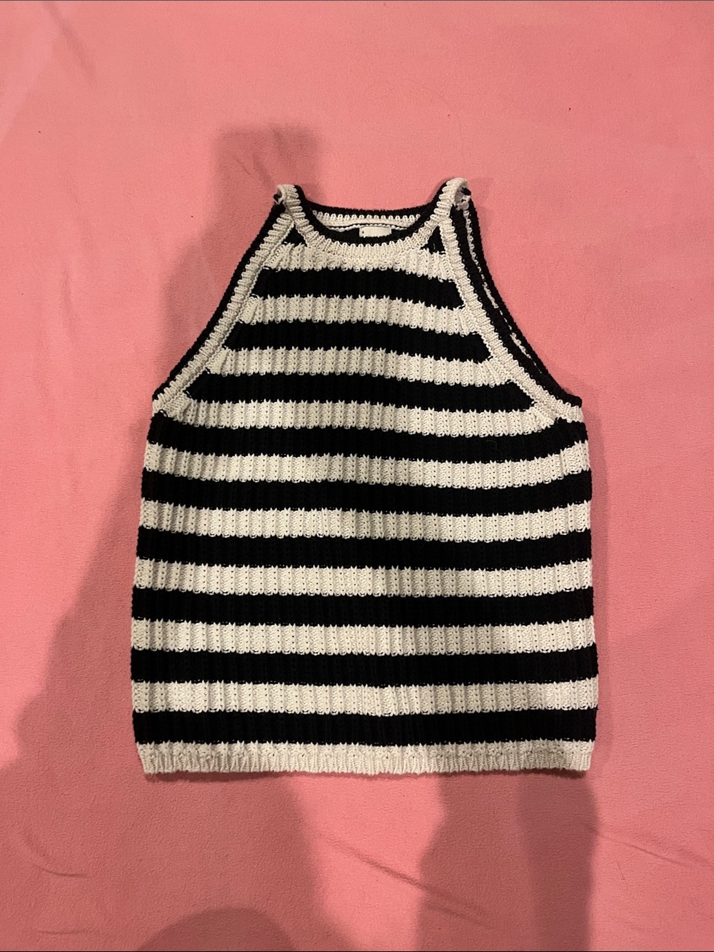 a new day Black & White Striped Knit Halter Top